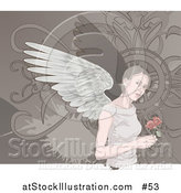 Vector Illustration of an Angelic Woman with Wings, Holding Roses by AtStockIllustration