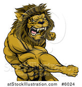 Vector Illustration of an Angry Muscular Lion Man Punching by AtStockIllustration