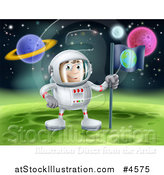 Vector Illustration of an Astronaut Planting an Earth Flag on a Foreign Planet by AtStockIllustration