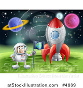 Vector Illustration of an Astronaut Planting an Earth Flag on a Foreign Planet in Outer Space by AtStockIllustration