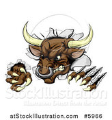 Vector Illustration of an Attacking Aggressive Bull Breaking Through a Wall by AtStockIllustration