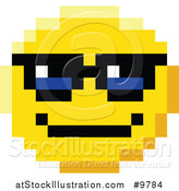 Vector Illustration of an Cool 8 Bit Video Game Style Emoji Smiley Face Wearing Sunglasses by AtStockIllustration