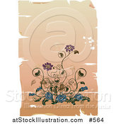 Vector Illustration of an Elegant Purple and Blue Flowers on a Worn Background by AtStockIllustration