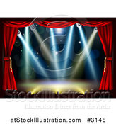 Vector Illustration of an Empty Theater Stage with Red Curtains and Shining Lights by AtStockIllustration