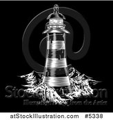 Vector Illustration of an Engraved Lighthouse on Black by AtStockIllustration