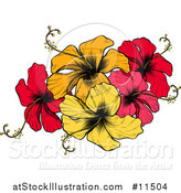 Vector Illustration of an Engraved or Woodcut Colorful Hibiscus Flower Design by AtStockIllustration