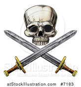 Vector Illustration of an Engraved Pirate Skull and Cross Swords by AtStockIllustration