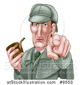 Vector Illustration of an Experienced Detective Posing with a Tobacco Pipe While Pointing His Finger Forward - Cartoon Style by AtStockIllustration