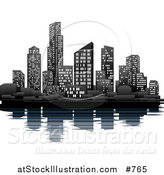 Vector Illustration of an Illuminated City Skyline on the Waterfront by AtStockIllustration