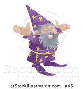 Vector Illustration of an Old Male Wizard with Standing wIth His Arms out by AtStockIllustration