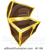 Vector Illustration of an Open and Empty Wooden Treasure Chest with Gold Trim by AtStockIllustration