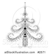 Vector Illustration of an Ornate Black and White Swirl Christmas Tree by AtStockIllustration