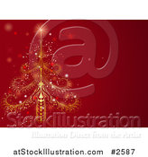Vector Illustration of an Ornate Christma Stree on a Red Background by AtStockIllustration