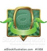 Vector Illustration of an Ornate Green and Gold Banner Shield Frame with Copyspace by AtStockIllustration