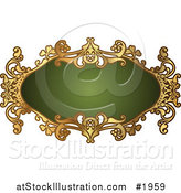 Vector Illustration of an Ornate Oval Green and Gold Frame with Copyspace by AtStockIllustration