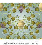 Vector Illustration of an Ornate Purple Grape Vine and Urn Pattern Background by AtStockIllustration