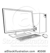 Vector Illustration of an Outlined Desktop Computer Work Station by AtStockIllustration