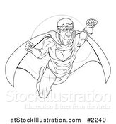 Vector Illustration of an Outlined Super Hero in Flight by AtStockIllustration