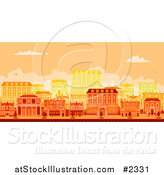 Vector Illustration of an Urban Avenue with Townhouses at Sunset by AtStockIllustration