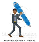Vector Illustration of Asian Businessman Holding Pen Mascot Concept by AtStockIllustration
