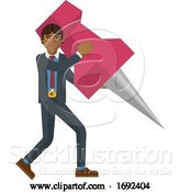 Vector Illustration of Asian Businessman Holding Thumb Tack Pin Mascot by AtStockIllustration