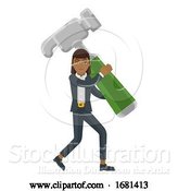 Vector Illustration of Asian Businesswoman Holding Hammer Mascot Concept by AtStockIllustration