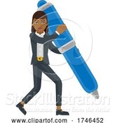 Vector Illustration of Asian Businesswoman Holding Pen Mascot Concept by AtStockIllustration