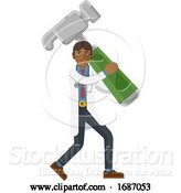 Vector Illustration of Asian Doctor Guy Holding Hammer Mascot Concept by AtStockIllustration