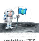 Vector Illustration of Astronaut Holding a Flag on the Moon by AtStockIllustration