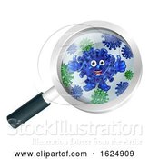 Vector Illustration of Bacteria Mascot Under Magnifying Glass by AtStockIllustration