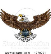 Vector Illustration of Bald Eagle Hawk Flying Bowling Ball Claw Mascot by AtStockIllustration