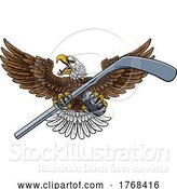 Vector Illustration of Bald Eagle Hawk Ice Hockey Mascot Stick and Puck by AtStockIllustration