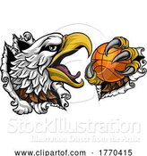 Vector Illustration of Bald Eagle Hawk Ripping Basketball Ball Mascot by AtStockIllustration