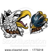 Vector Illustration of Bald Eagle Hawk Ripping Bowling Ball Mascot by AtStockIllustration