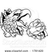 Vector Illustration of Bald Eagle Hawk Ripping Claw Baseball Ball Mascot by AtStockIllustration