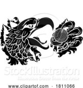 Vector Illustration of Bald Eagle Hawk Ripping Golf Ball Mascot by AtStockIllustration