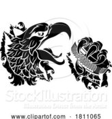 Vector Illustration of Bald Eagle Hawk Ripping Ice Hockey Mascot Puck by AtStockIllustration