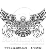 Vector Illustration of Bald Eagle Hawk Weight Lifting Mascot and Barbell by AtStockIllustration