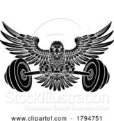 Vector Illustration of Bald Eagle Hawk Weight Lifting Mascot and Barbell by AtStockIllustration