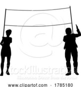 Vector Illustration of Banner Silhouette Protestors at March Rally Strike by AtStockIllustration