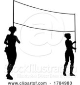 Vector Illustration of Banner Silhouette Protestors at March Rally Strike by AtStockIllustration