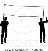 Vector Illustration of Banner Silhouette Protestors at March Rally Strike by AtStockIllustration