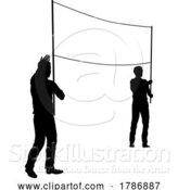 Vector Illustration of Banner Silhouette Protestors at March Rally Strike by AtStockIllustration