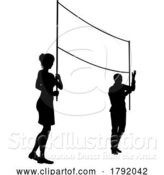 Vector Illustration of Banner Silhouette Protestors at March Rally Strike by AtStockIllustration