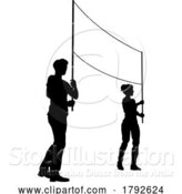 Vector Illustration of Banner Silhouette Protestors at March Rally Strike by AtStockIllustration