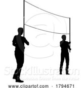 Vector Illustration of Banner Silhouette Protestors at March Rally Strike by AtStockIllustration