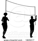 Vector Illustration of Banner Silhouette Protestors at March Rally Strike by AtStockIllustration