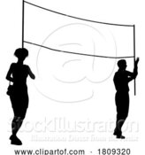 Vector Illustration of Banner Silhouette Protestors at March Rally Strike by AtStockIllustration