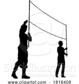 Vector Illustration of Banner Silhouette Protestors at March Rally Strike by AtStockIllustration