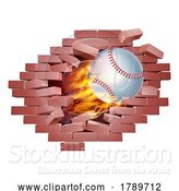 Vector Illustration of Baseball Ball Flame Fire Breaking Brick Wall by AtStockIllustration